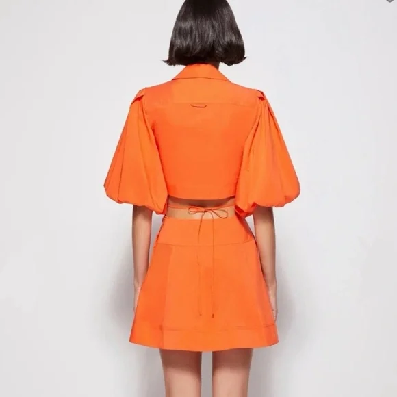 Jonathan Simkhai Aulora Orange Cutout Poplin Collared Mini Dress Size Medium - Picture 3 of 11